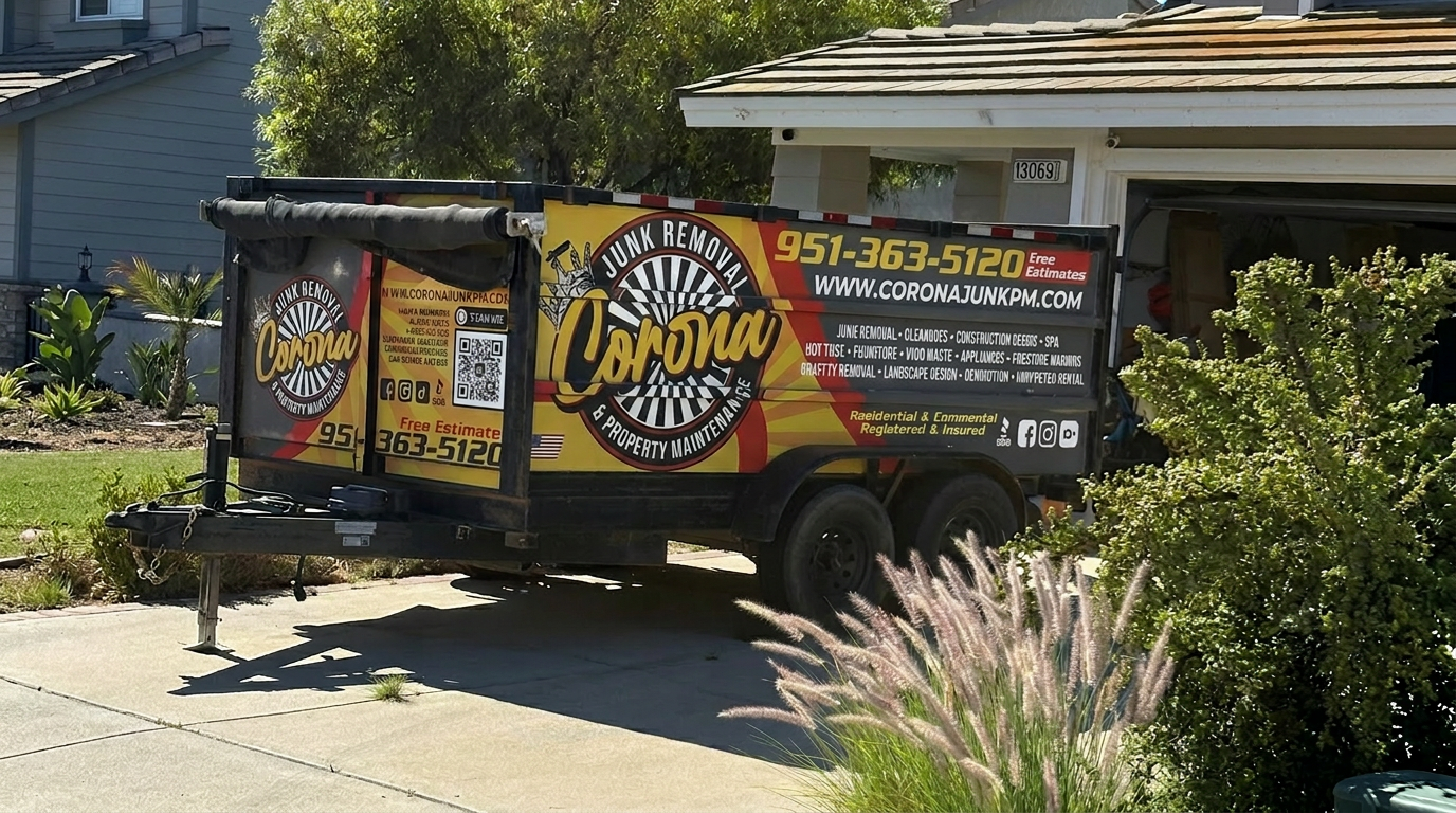 Temescal Valley junk removal trailer parked at residential driveway